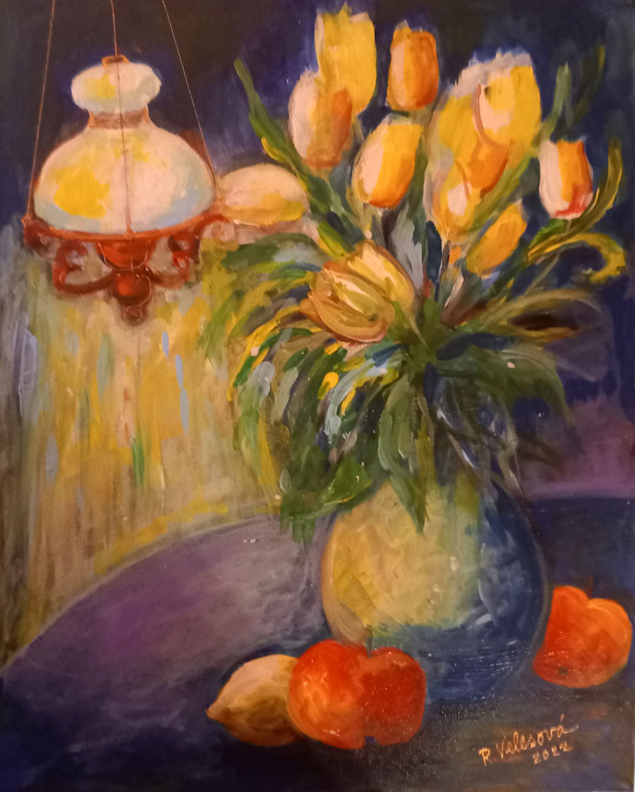 Velesová-Zátišie s tulipánmi
